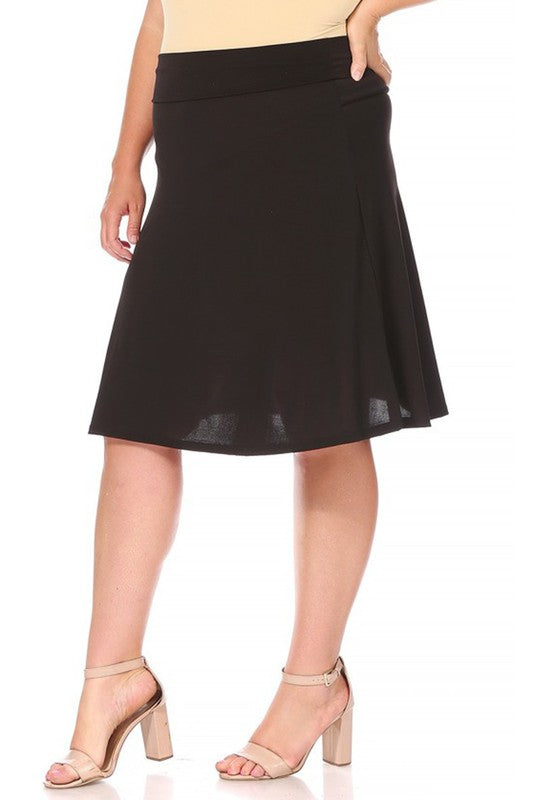 Plus Solid Knee Length A-line Skirt