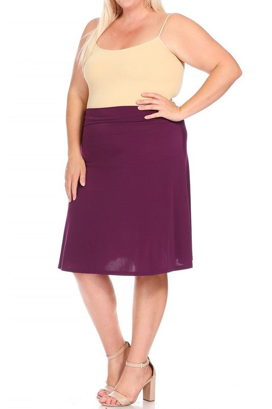 Plus Solid Knee Length A-line Skirt