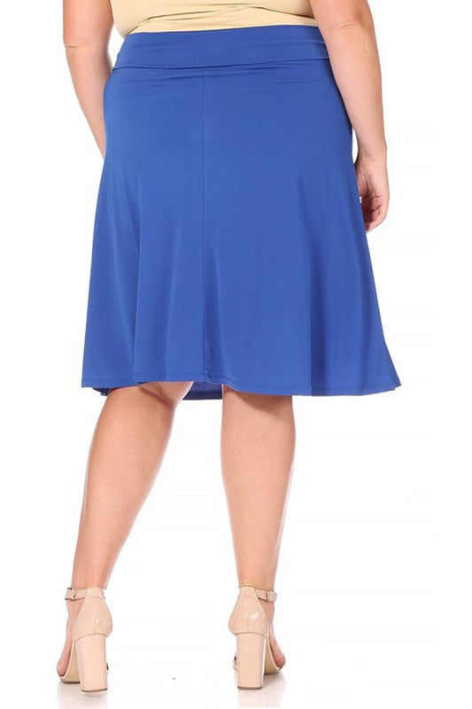 Plus Solid Knee Length A-line Skirt