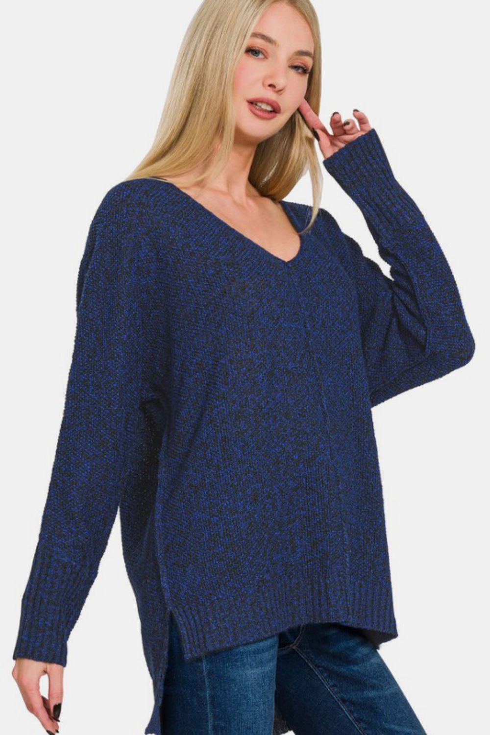 V-Neck Center Seam Hi-Low Sweater