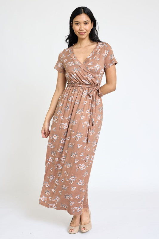 Floral Surplice Sash Maxi Dress