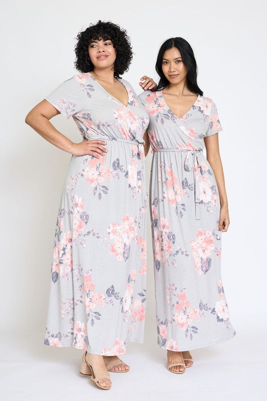 Plus Floral Surplice Sash Maxi Dress