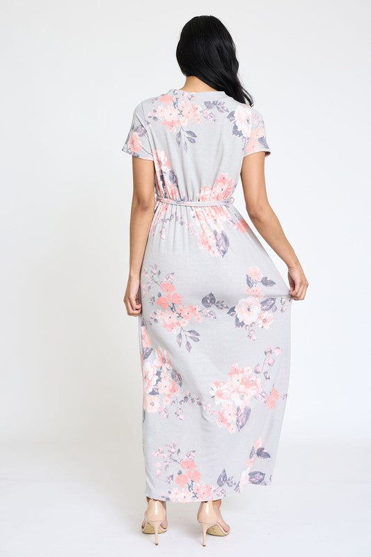 Floral Surplice Sash Maxi Dress