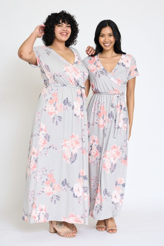 Floral Surplice Sash Maxi Dress