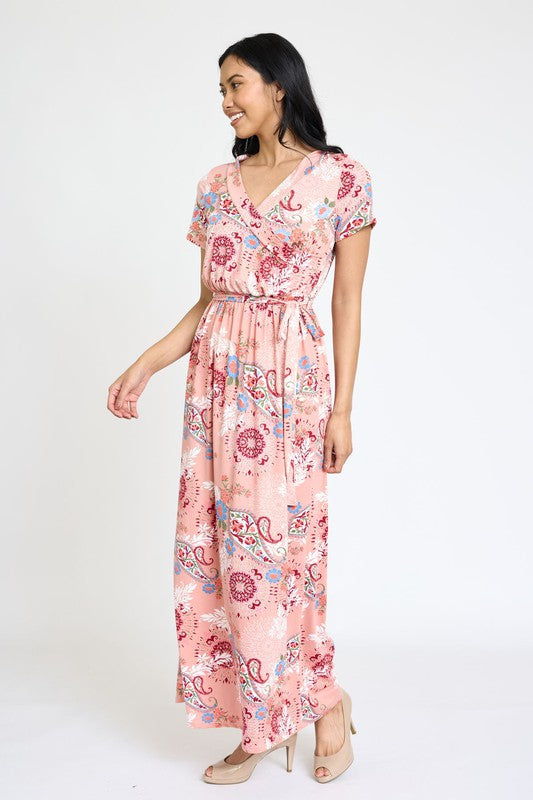 Floral Surplice Sash Maxi Dress