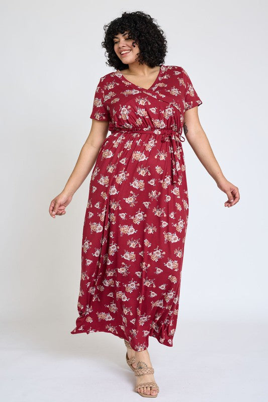 Floral Surplice Sash Maxi Dress