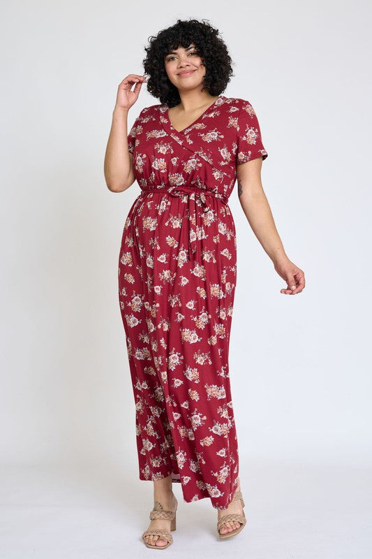 Floral Surplice Sash Maxi Dress