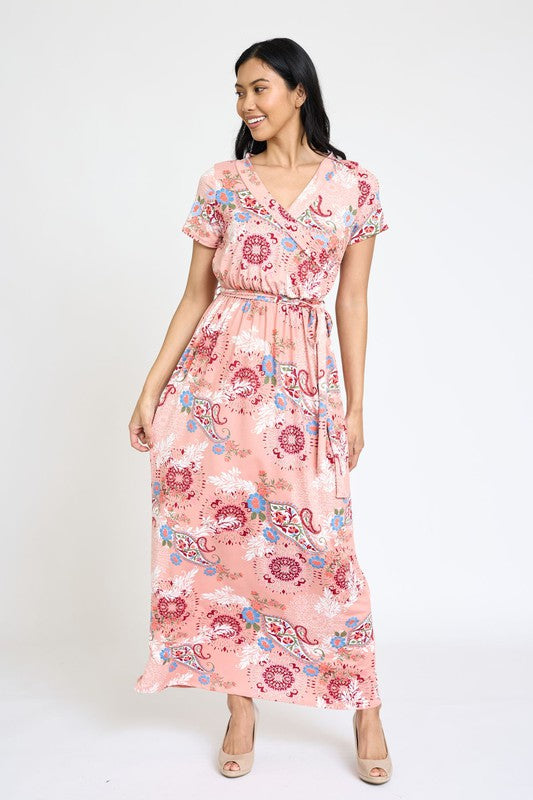 Floral Surplice Sash Maxi Dress