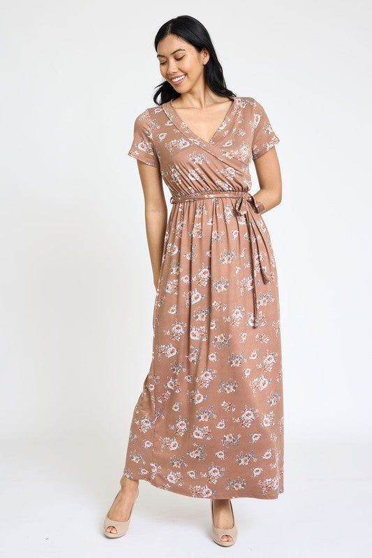 Floral Surplice Sash Maxi Dress