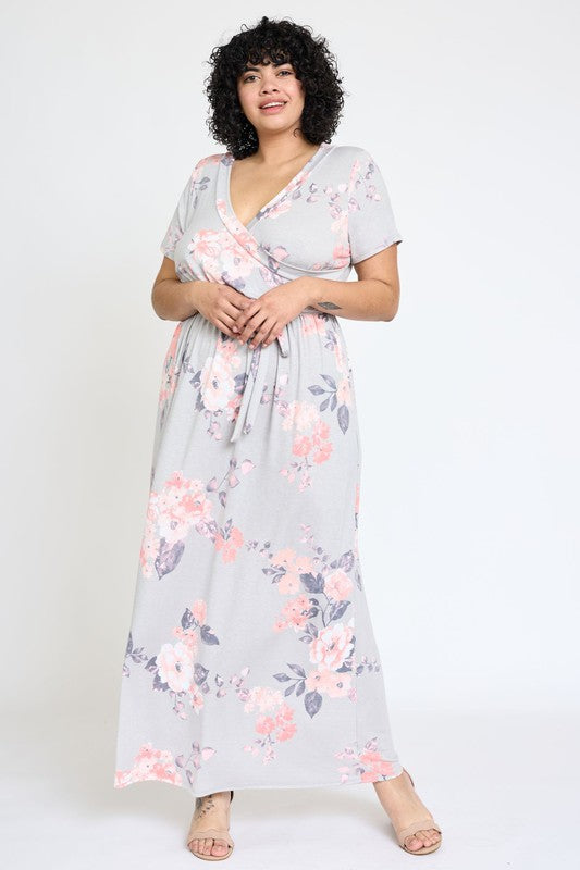 Plus Floral Surplice Sash Maxi Dress