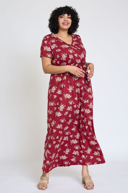 Plus Floral Surplice Sash Maxi Dress