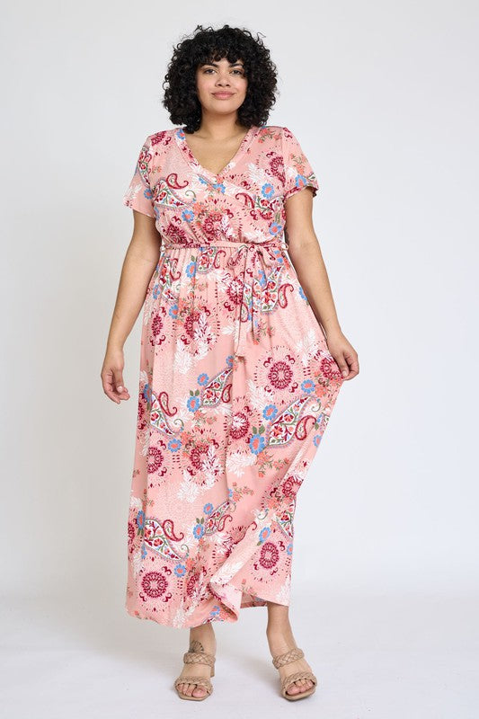 Plus Floral Surplice Sash Maxi Dress