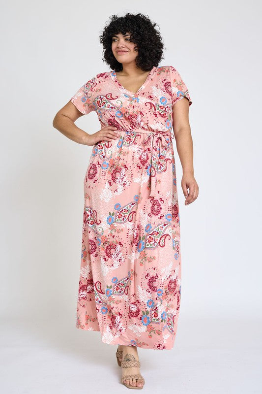 Plus Floral Surplice Sash Maxi Dress