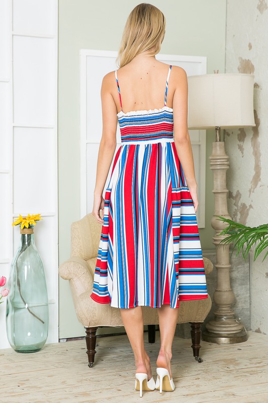 Cut Out Stripe Midi Dress with Pockets