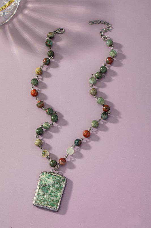 Semi Precious Bead and Pendant Necklace