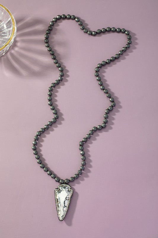 Black Onyx Bead and Hematite Arrowhead Pendant Necklace