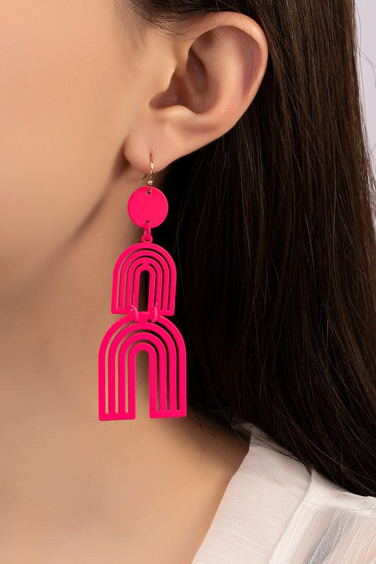 Cutout Metal Arch Drop Earrings With Color Coating