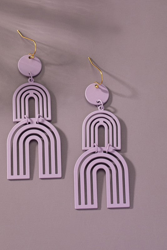 Cutout Metal Arch Drop Earrings With Color Coating