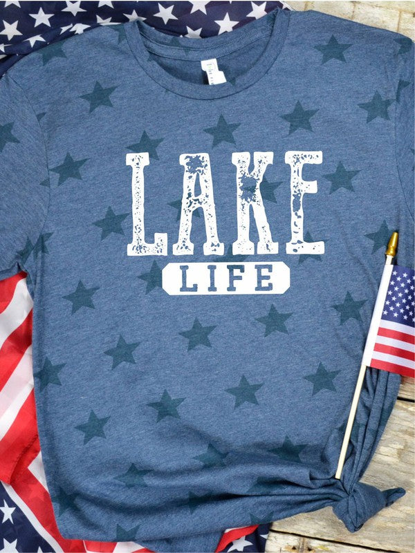 Plus Stars Distressed Lake Life Graphic Tee