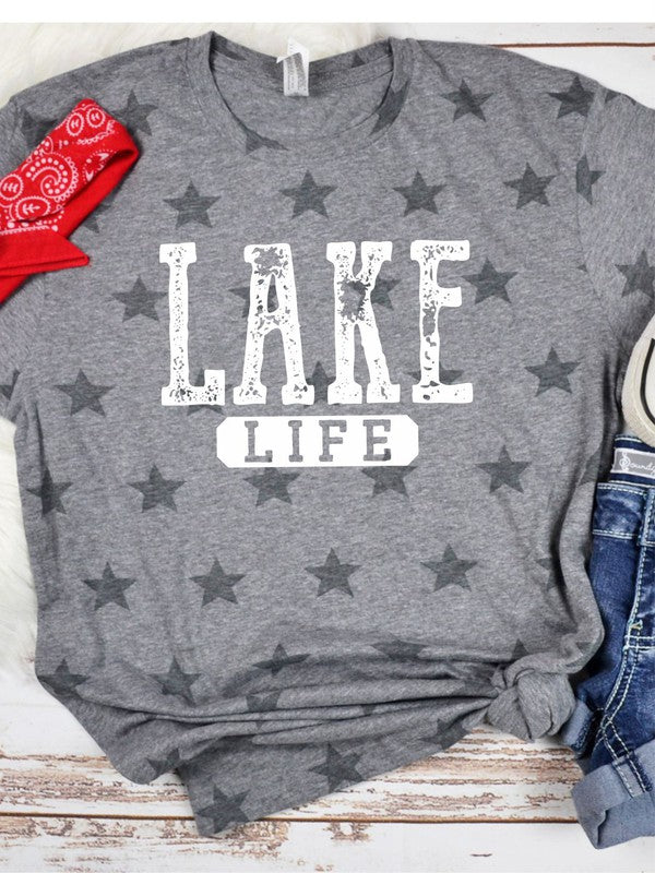 Plus Stars Distressed Lake Life Graphic Tee