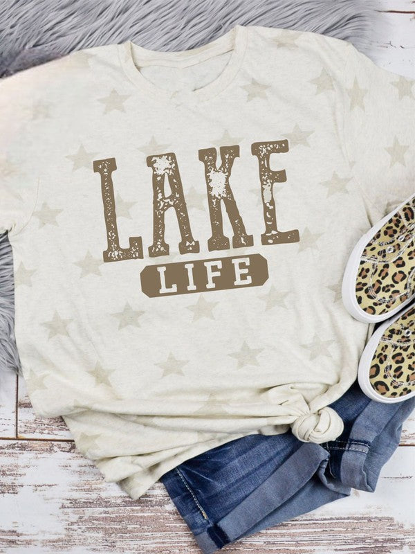 Plus Stars Distressed Lake Life Graphic Tee