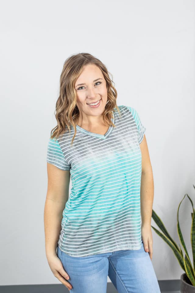 FINAL SALE -  Mint Grey Tie Dye Striped Tee