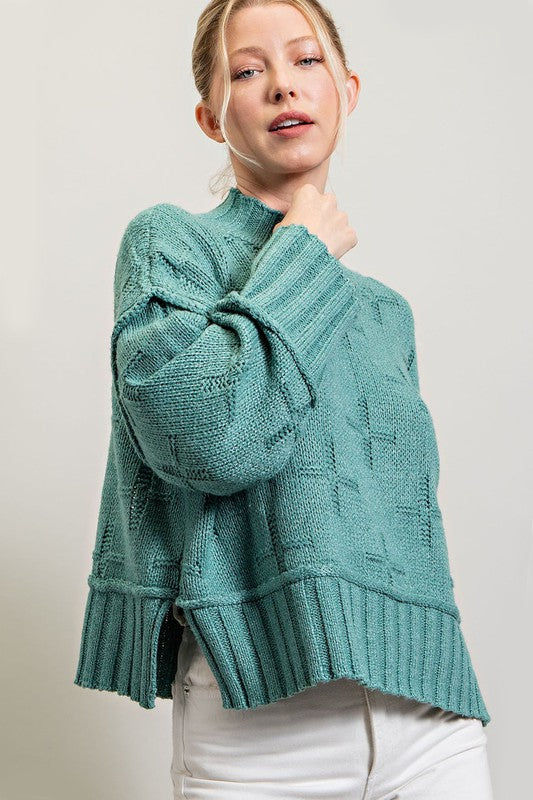 Cross Textured Turtleneck Sweater