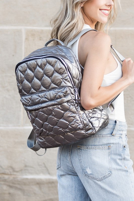 Jade Metallic Puffer Backpack