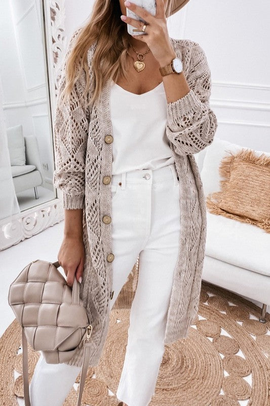 Crochet Knit Long Cardigan