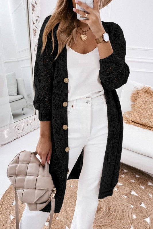 Crochet Knit Long Cardigan