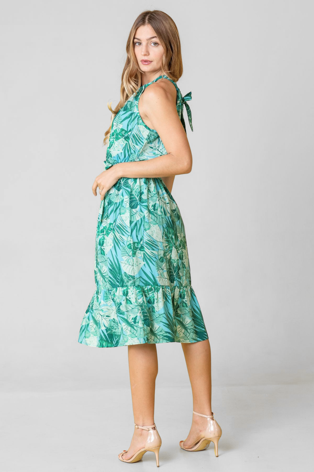 Halter Neck Tropical Sash Dress