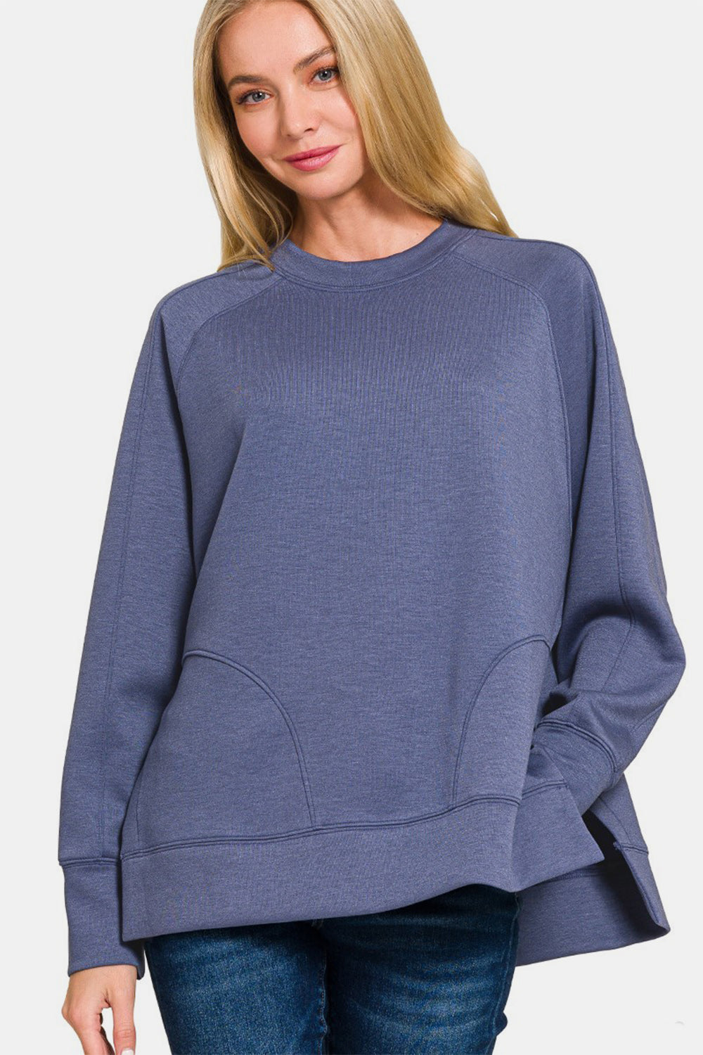 Scuba Round Neck Pullover With Side Slits