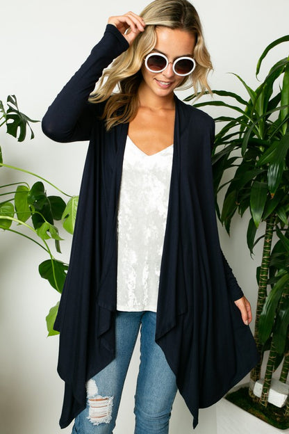 Plus Solid Jersey Cascade Cardigan