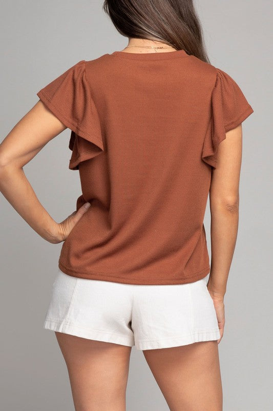 Rust Flutter Sleeve Top