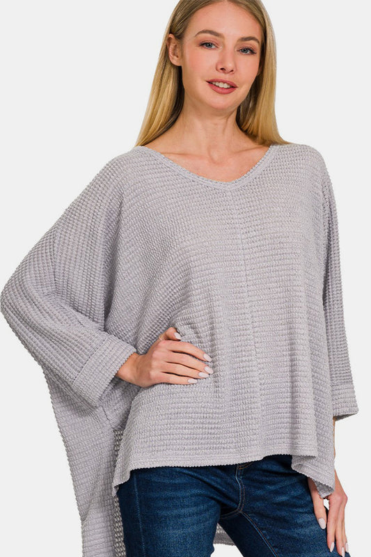 3/4 Sleeve V-Neck Jacquard Sweater
