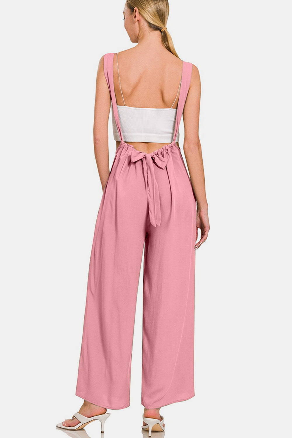 Woven Tie Back Suspender Jumpsuit With Pockets