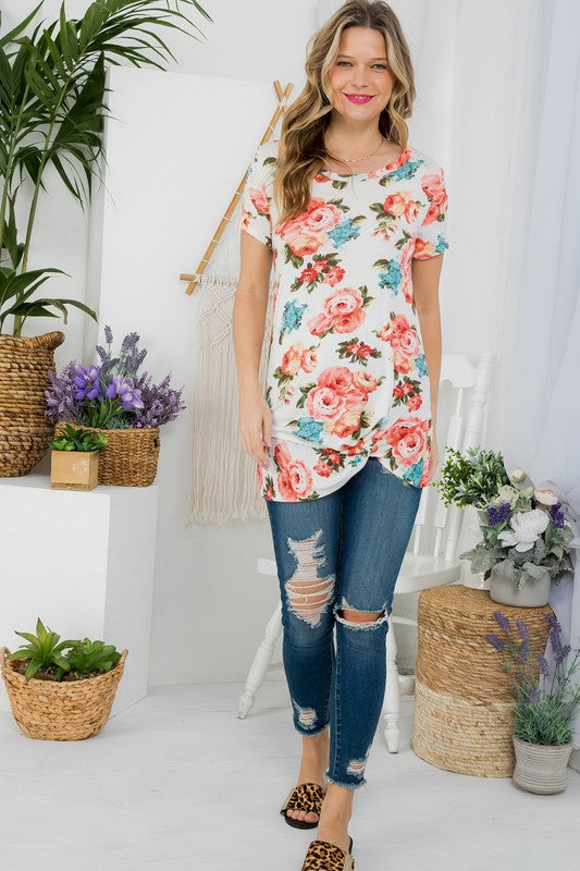 Floral Front Twist Tunic Top