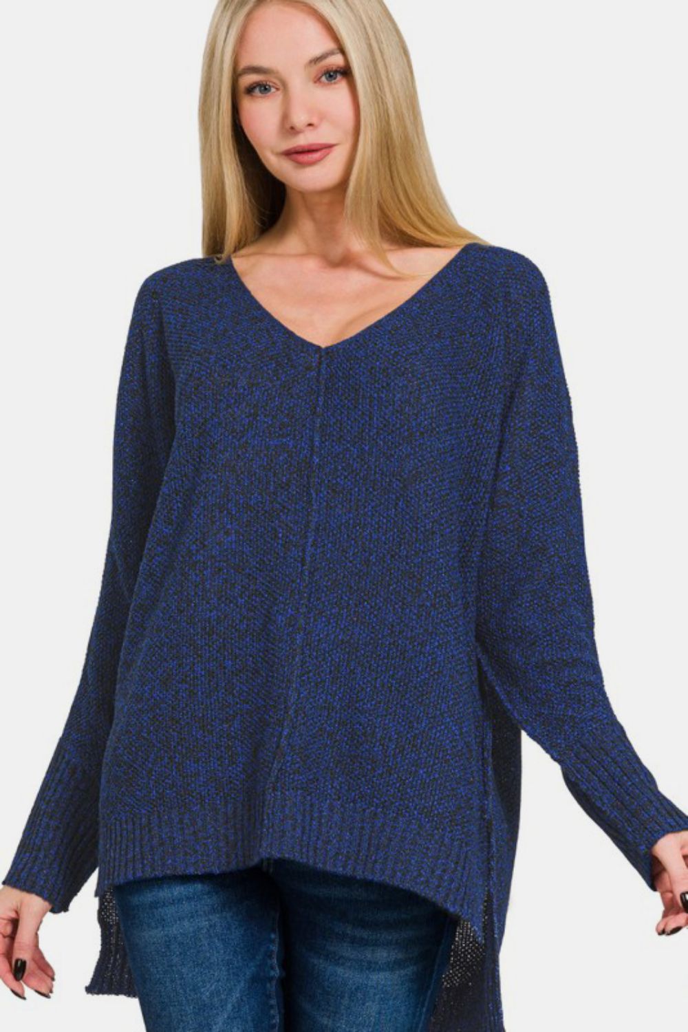 V-Neck Center Seam Hi-Low Sweater