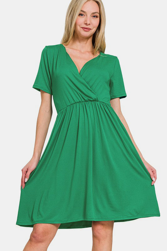 Brushed DTY Buttery Soft Fabric Surplice Dress