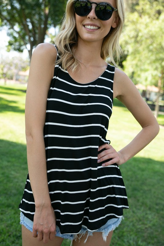 Plus Stripe Round Neck Tank Top