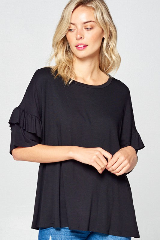 Plus Solid Ruffle Sleeve Everyday Top
