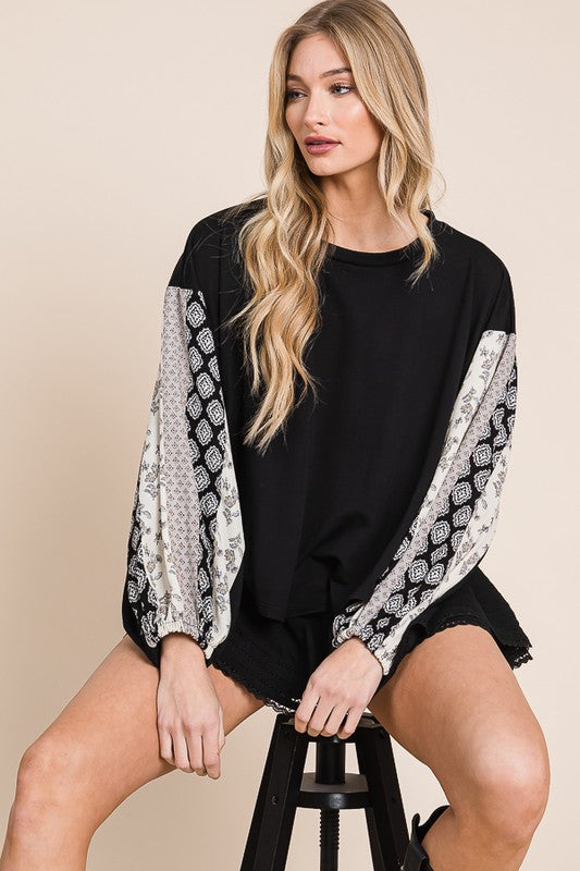 Plus Boho Bubble Sleeve Oversized Top