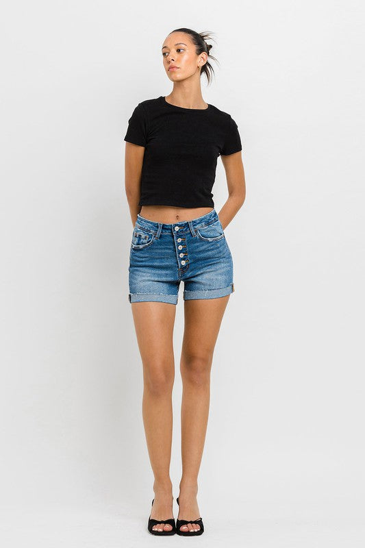 Super High Rise Button Up Mom Shorts