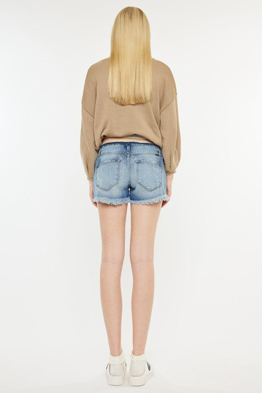 Low Rise Waistband Detail Button Down Shorts Jeans