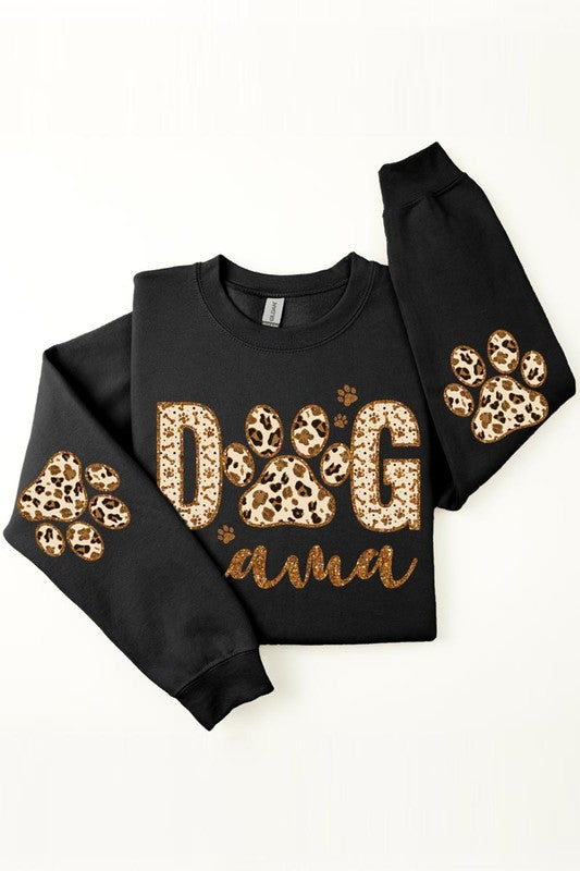 Dog Mama Elbow Printed Graphic Fleece Sweatshirt