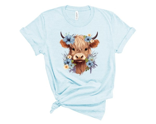 Plus Blue Baby Highland Cow Graphic Tee