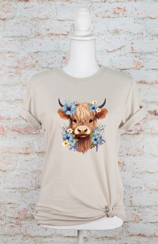 Plus Blue Baby Highland Cow Graphic Tee