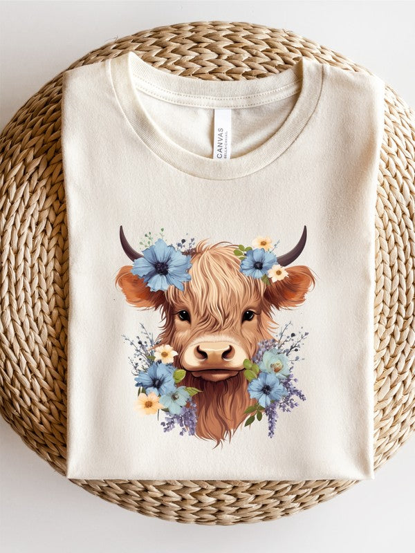 Plus Blue Baby Highland Cow Graphic Tee