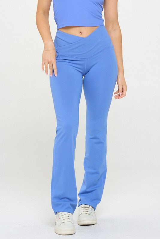 High Waisted Crossover Flare Legging With Pockets