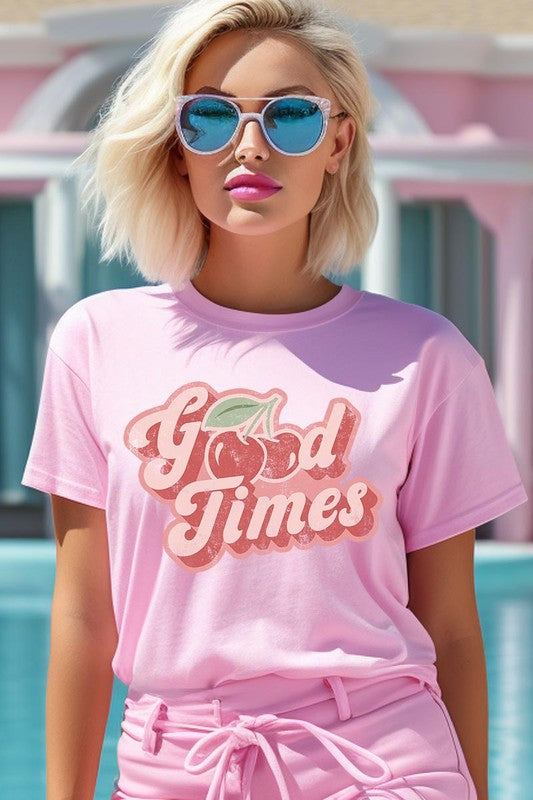 Retro Good Times Cherry Fruit Graphic T Shirt